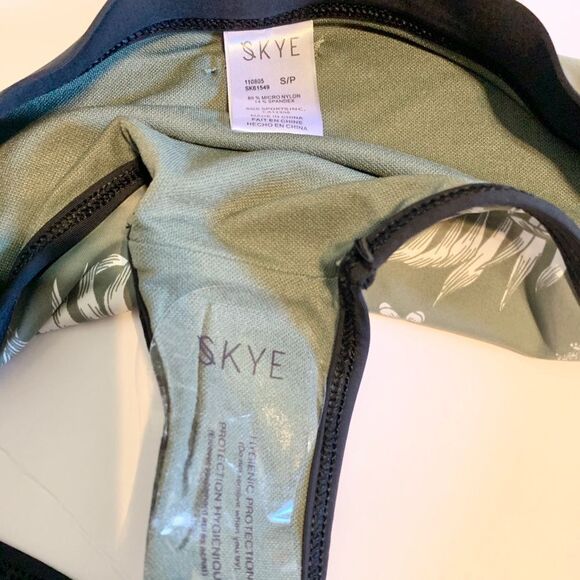 Skye Swimwear Green Floral Hibiscus Black Mesh Side Bikini Swim Bottoms Small - Picture 7 of 9